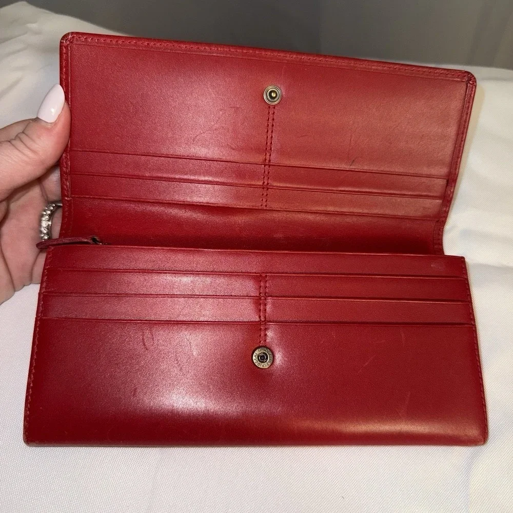 Coach Vintage Red Leather Bifold Credit Card Case Holder Wallet Made In Spain